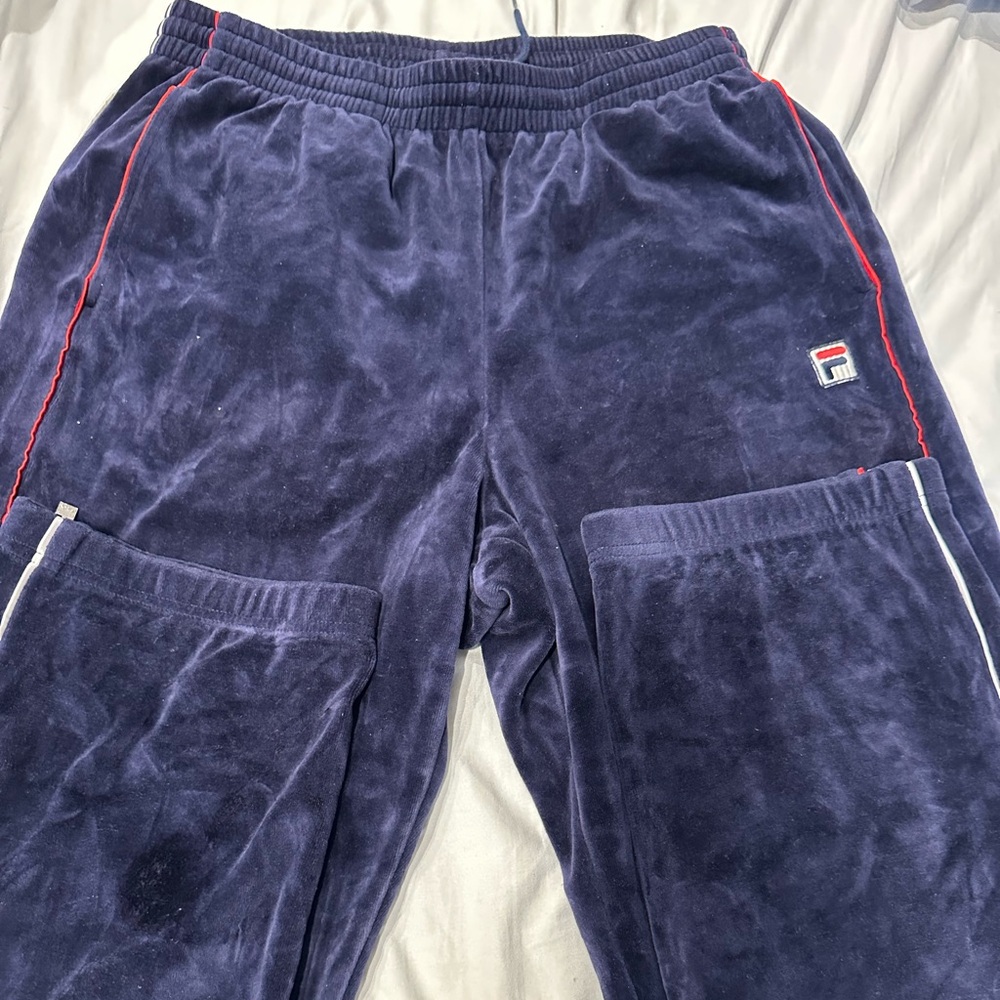 Fila Navy Velour Sweatpants with Red Logo Accent - Picture 2 of 5